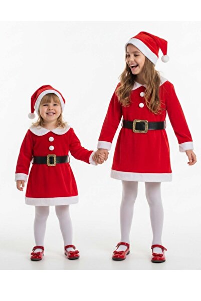 ARYDY Kız Noel Elbise Kemer ve Şapkalı 1-12 Yaş