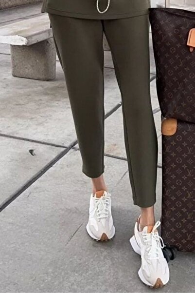 ALPACO Set din două piese pentru femei, cu mâneci lungi, cu gât roșu și elastic în talie, bluză și pantaloni din modal