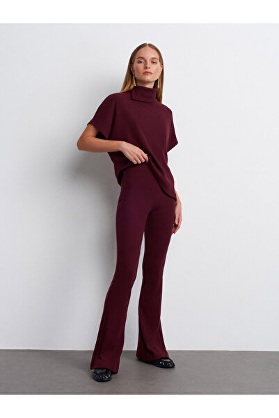Dilvin 71910 Yüksek Bel Örme Pantolon-Bordo