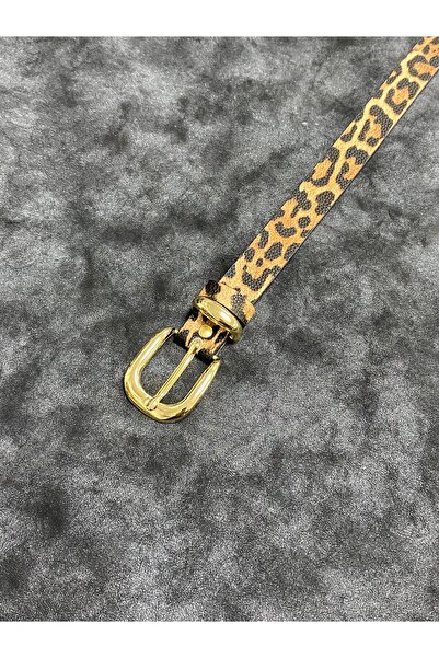 Kemerix Women's Leopard Detailed Gold Buckle Belt