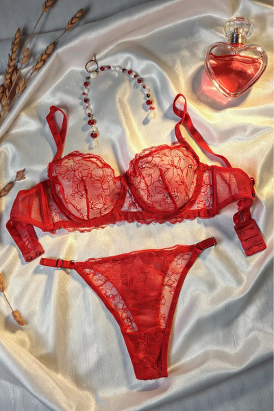 JUBELS Red Bow Detailed 2 Piece Underwear Set