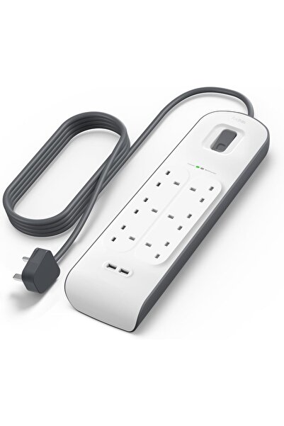 Belkin 6-Outlet Surge Protector Power Strip with 2m Cord and 2 x 2.4A Shared USB Ports