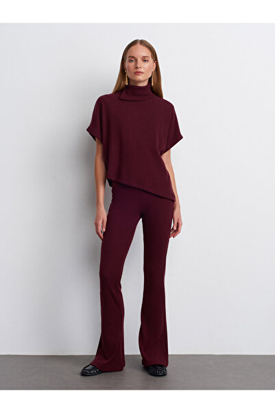 Dilvin 71910 Yüksek Bel Örme Pantolon-Bordo