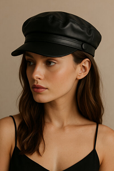 HatClub Exclusive aspect de piele Căpitan Model Pălărie neagră pentru femei