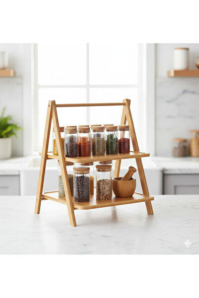 ODCİA MARKET 2 Katlı Bambu Dikdörtgen Baharat Standı