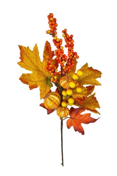 Nettenevime Yapay Çiçek Turuncu Kokina Halloween Turuncu Sonbahar Çınar Yapraklı Dal 45cm Yılbaşı Çiçeği Red Ber