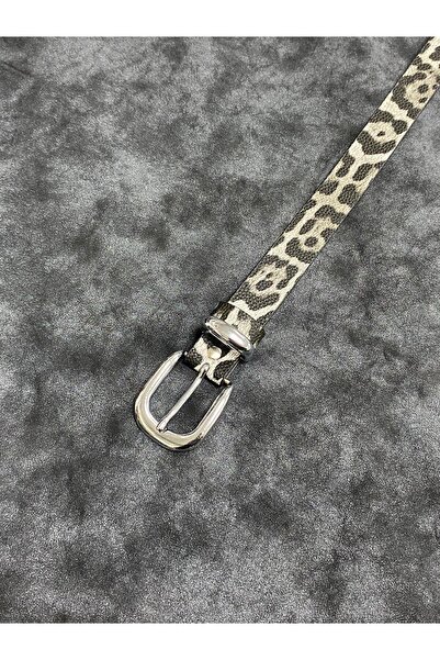 Kemerix Women's Leopard Detailed Nickel Buckle Belt