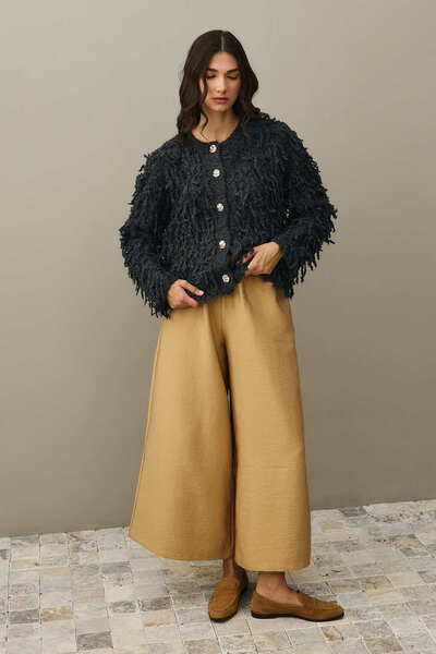 Fahhar Fringed Knitwear Jacket Anthracite