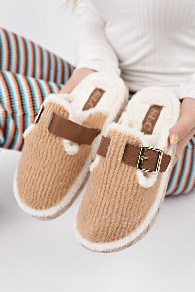 RoseVeno Women's Plush House Slippers with Buckle Detail