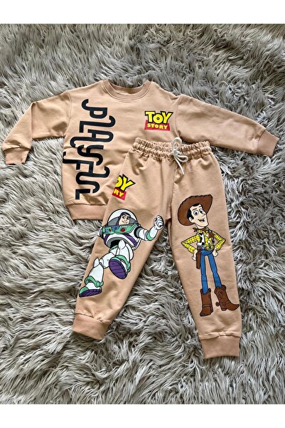 Cyber Boy's Light Brown Loved Character Water-Based Cotton Sweatshirt Tracksuit Set