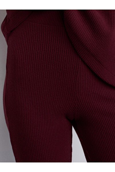 Dilvin 71910 Yüksek Bel Örme Pantolon-Bordo