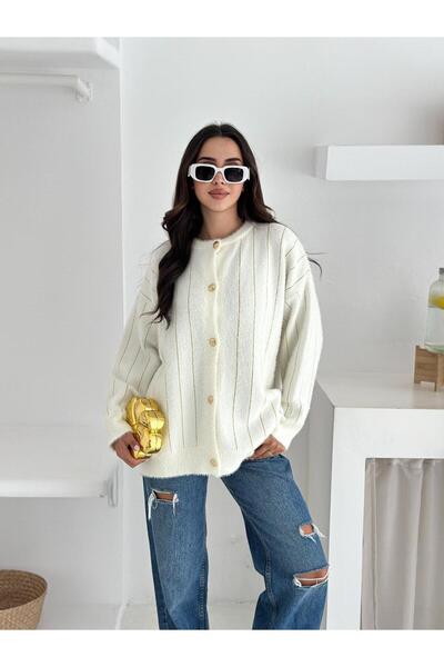 Jeevee Cardigan cu textura moale, cu dungi, cu nasturi