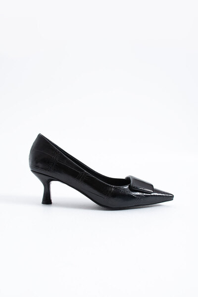 Siena Shoes Γυναικεία παπούτσια με κοντό τακούνι Zelia, μαύρο κροκόδειλο