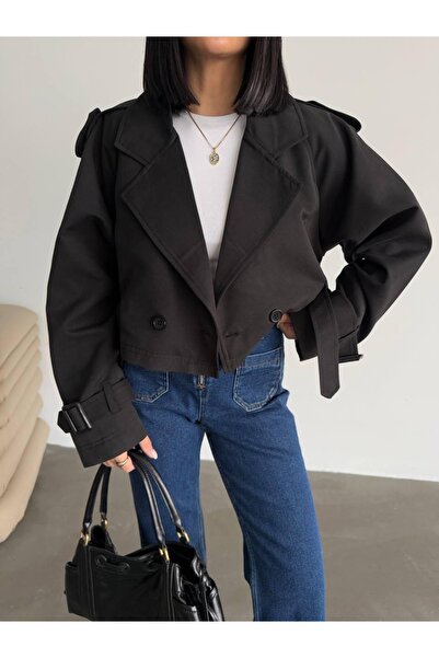 Ekim Store Kruvaze Kemerli Kuşaklı Kısa Trençkot