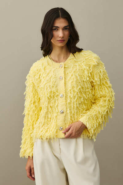 Fahhar Fringed Knitwear Jacket Yellow