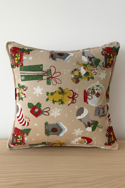 Zeren Home New Year Detailed Linen Throw Pillow Cover - 2 Pieces