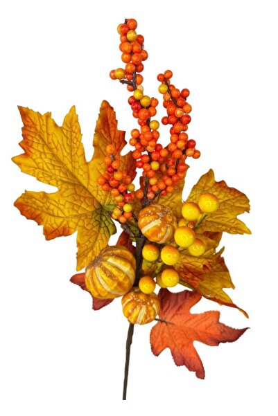 Nettenevime Yapay Çiçek Turuncu Kokina Halloween Turuncu Sonbahar Çınar Yapraklı Dal 45cm Yılbaşı Çiçeği Red Ber