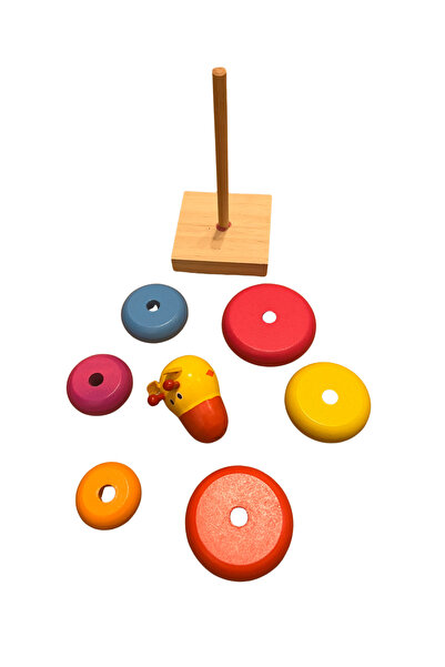 OEM Joc educativ de stivuit din lemn Girafa cu 6 inele colorate, pentru copii