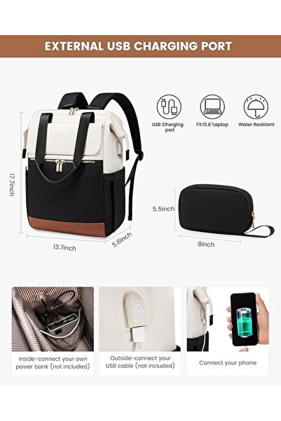 EXCEFORE شنطة ظهر للابتوب مقاس 15.6 بوصة للنساء، شنطة عمل بمنفذ USB، شنطة ظهر للسفر مقاومة للماء مع منظم.