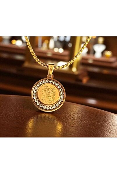 AKSESUARIM Ayetel Kürsi Dualı Zirkon Taşlı Çelik Kolye Ucu