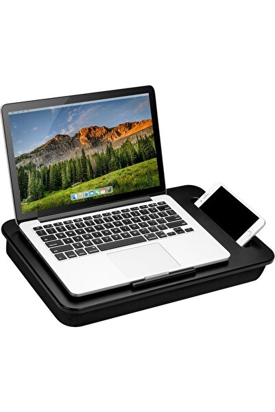 LapGear مكتب جانبي للكمبيوتر المحمول مع حافة للأجهزة وحامل للهاتف - أسود