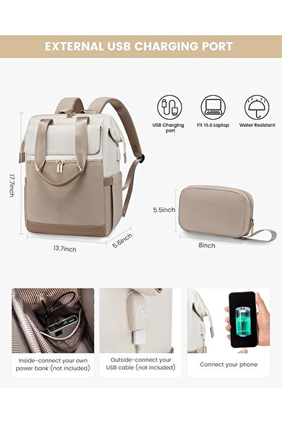 EXCEFORE Xopor 15.6-inch Laptop Backpack for Women, Business Backpack with USB Port, Waterproof Travel Backpa