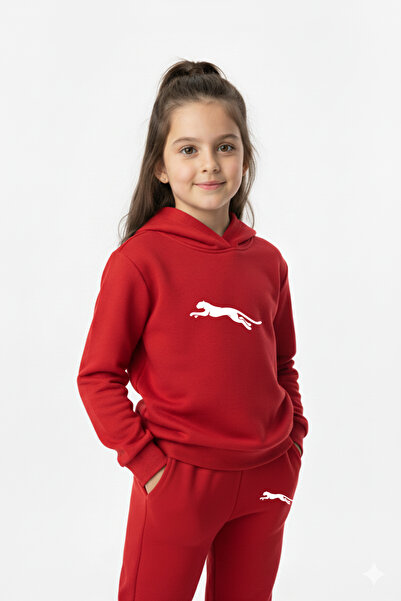 Let's Wear Running leopard print kids' hooded premium compact sweatshirt tracksuit set with pockets and drawstring.