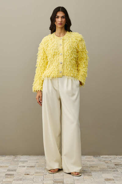Fahhar Fringed Knitwear Jacket Yellow