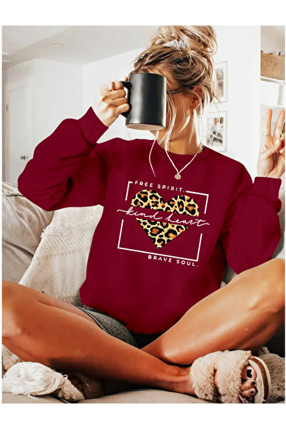 Moda Ebrar Women's Long Sleeve Crew Neck Print Viscose Two Thread Blouse