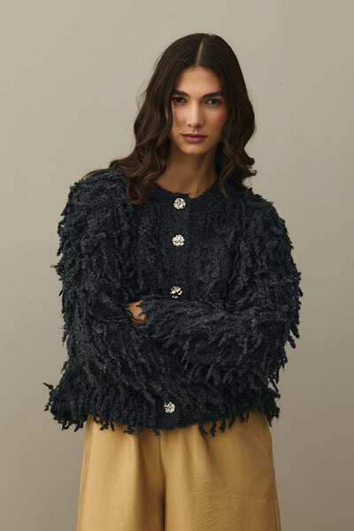 Fahhar Fringed Knitwear Jacket Anthracite
