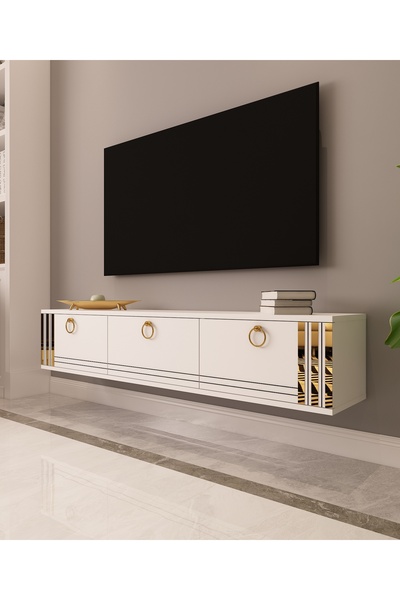morepp Sahran Tv Ünitesi Duvara Monte Altın | Beyaz - Beyaz
