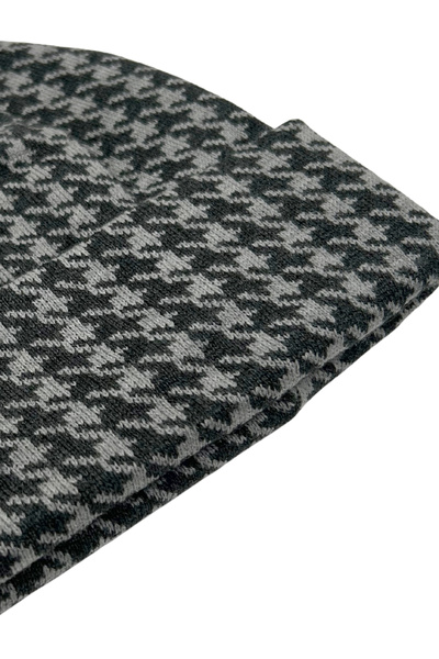 Sofist İstanbul Anthracite & Gray Houndstooth Patterned Beanie Anthracite & Gray Houndstooth Patterned Folded Women's Beanie