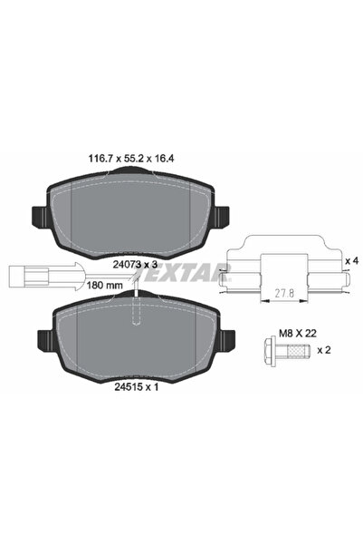 TEXTAR Комплект спирачни накладки дискови спирачки Lancia Ypsilon