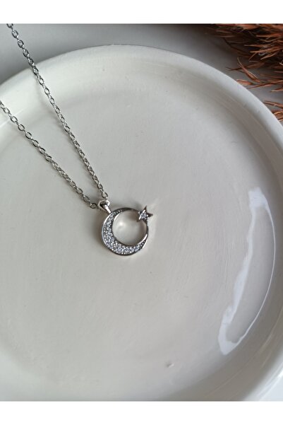 NAS fashion Kadın Ay Yıldızlı Zirkon Taşlı Silver Kolye