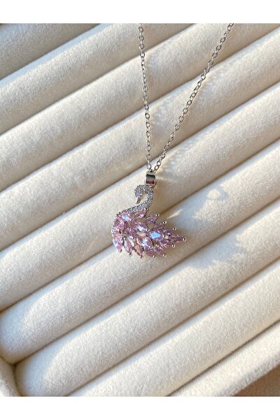 ANGELSS JEWELLERY Gümüş Renk Kuğu Detaylı Minimal Zirkon Taşlı Zincir Paslanm...