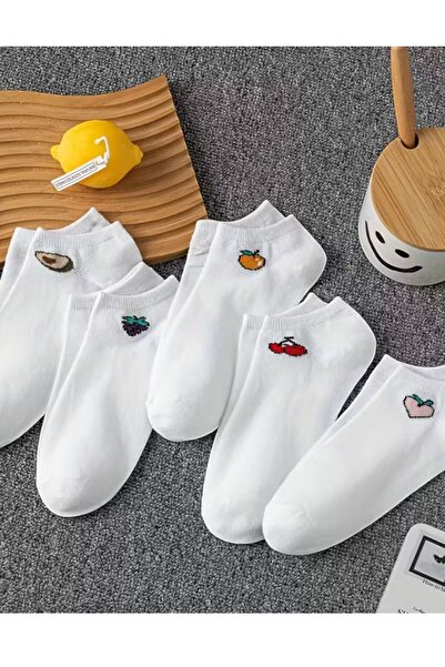 Hitit Socks Women's 5 Pairs Colorful Fruit Patterned Daily Premium Quality Ankle Length Short Booties Socks