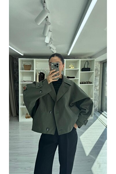 LUUNA STORE معطف طويل بأكمام خفاشية - كاكي