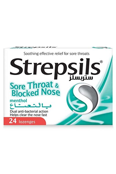 STREPSİLS Menthol Lozenges For Sore Throat & Blocked Nose With Dual Anti-Bacterial Action, Pack of 2
