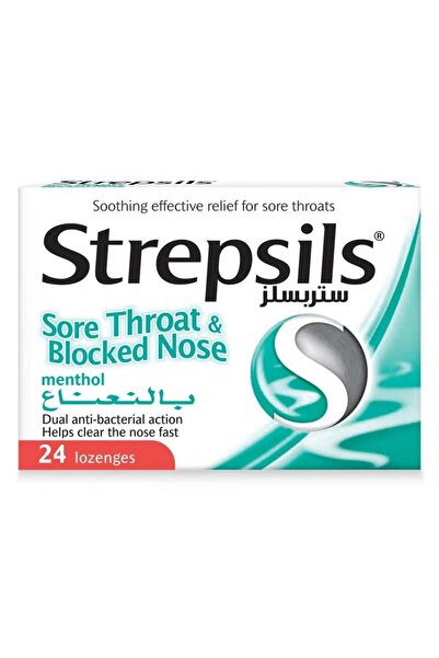 STREPSİLS Menthol Sore Throat And Blocked Nose Dual Anti-Bacterial Action Fast Effective Relief From