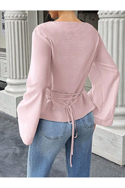 Tarz Cool Γυναικεία μπλούζα με κορδόνια που δένουν τη μέση, ισπανικό μανίκι