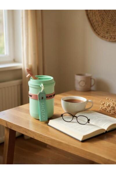 Shotay Strow Coffe Steel Mug 410 ml Green Color - Sht-St-8136