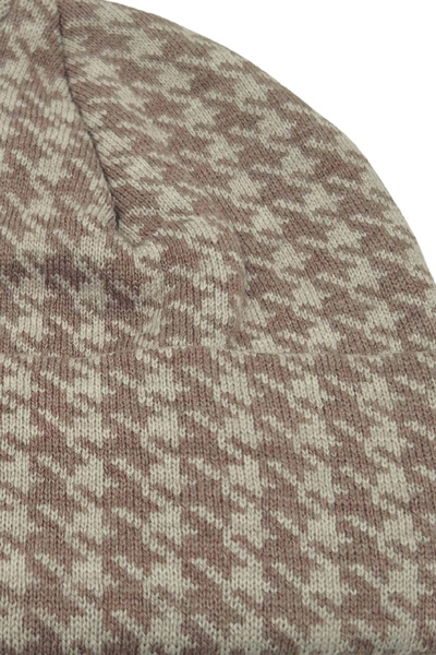 Sofist İstanbul Mink & Beige Houndstooth Patterned Beanie Mink & Beige Houndstooth Patterned Folded Women's Beanie