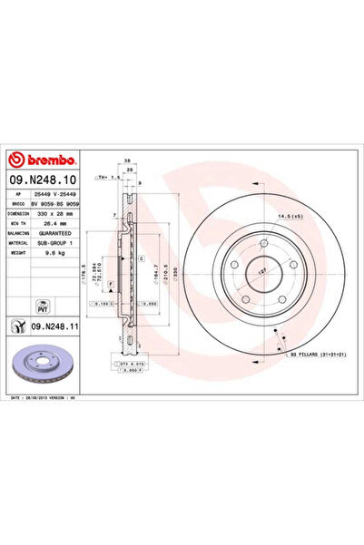 Brembo Disc Frana Chrysler Grand Voyager 5/Pacifica Dodge Journey