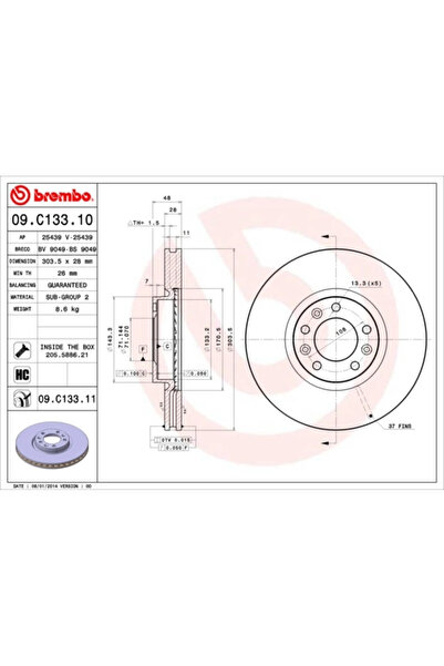 Brembo Disc Frana Citroen C4 Grand Picasso 2/C4 Picasso 1 Microbus/C4 Picasso...