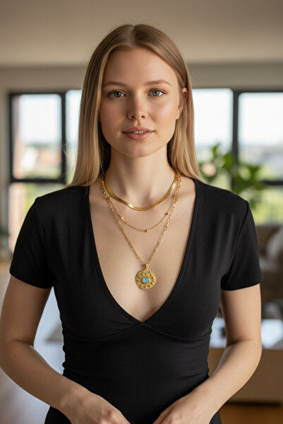 derokas Moon Stone Galaxy Necklace Set of 3 316 L Full Steel Stylish