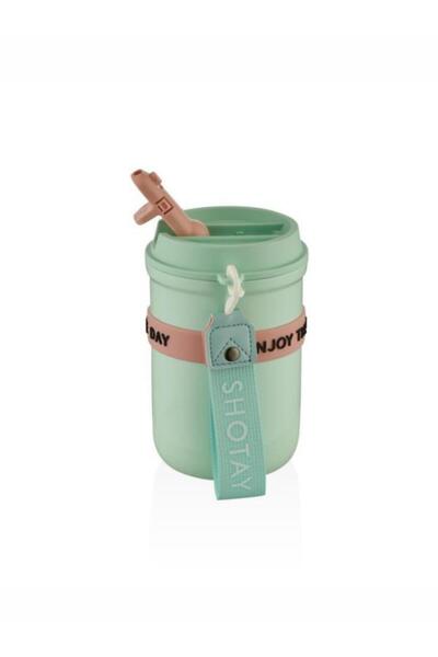 Shotay Strow Coffe Steel Mug 410 ml Green Color - Sht-St-8136