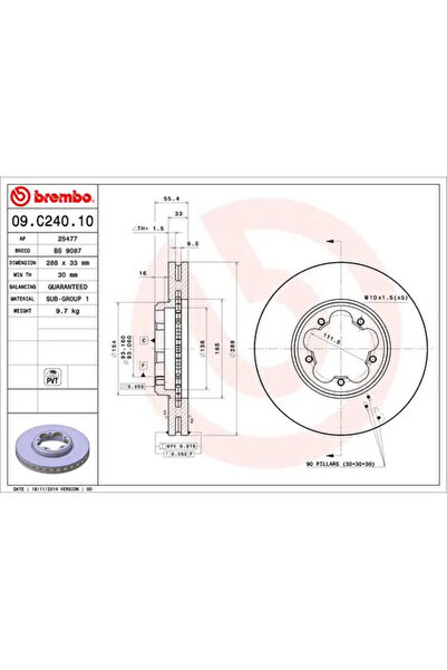Brembo Disc frana Ford Tourneo Custom V362 Bus/Transit Custom V362 Bus/Transi...