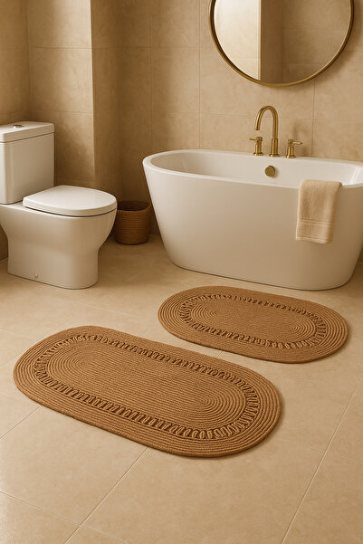 odiyo طقم حمام من الجوت، طقم سجادة حمام، سجادة، طقم سلة، 40×60/50×80