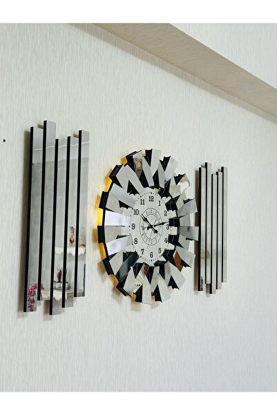 Empressco Işıklı 3D Piyano Lüx Aynalı Duvar Saati, Gri, LED, şık tasarım