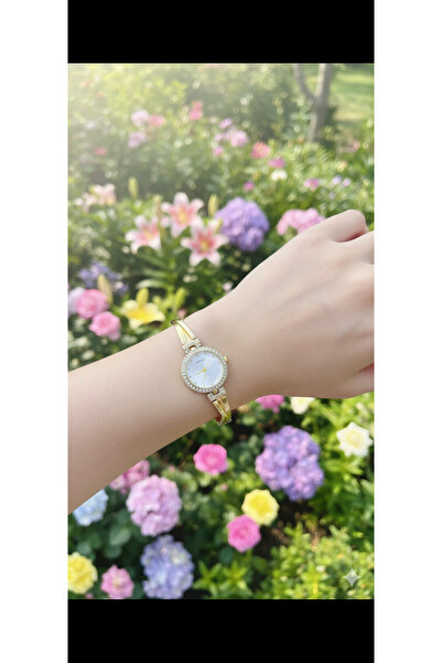 Yegane Kaburga Model Zarif Altın Renk Kadın Kol Saati İnci Detaylı